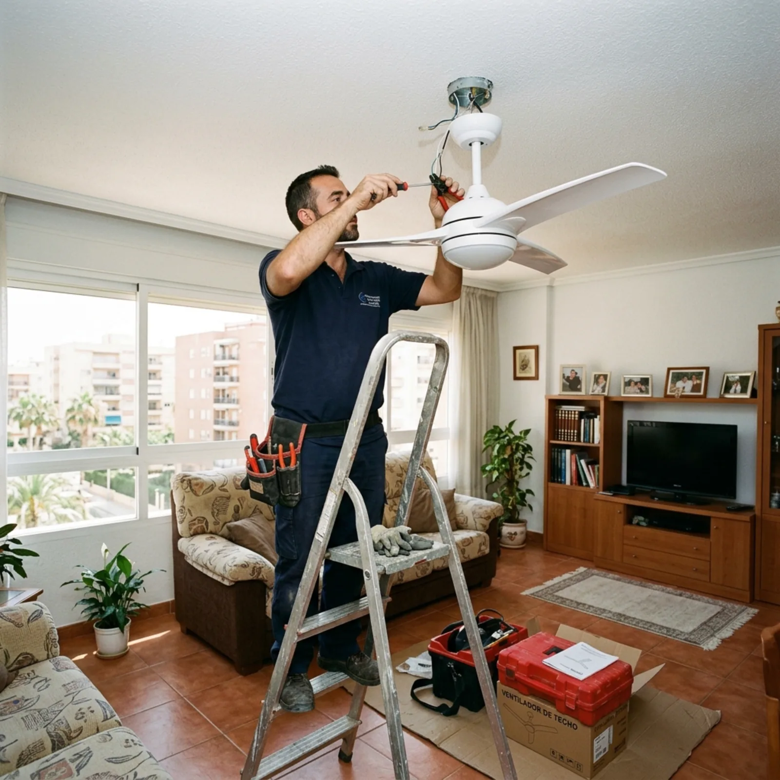 Dormitorio con ventilador de techo ya instalado